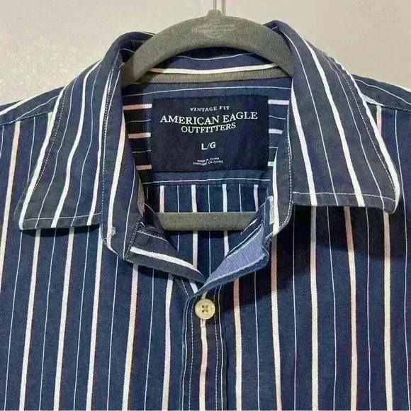 American Eagle Shirt Mens Size Large Vintage Fit Blue Striped Long Sleeve - Picture 2 of 9